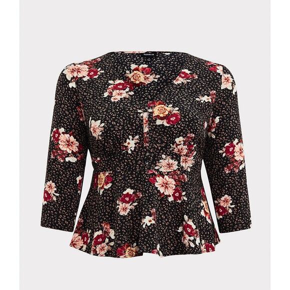 TORRID Peplum Hook Front Top 4 4X Contrast Print Boho Stretch - Picture 1 of 9